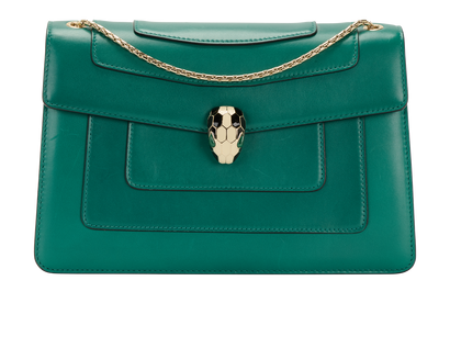 Serpenti Forever Shoulder Bag, &pound;795, Handbags, Green, Leather, Front view
